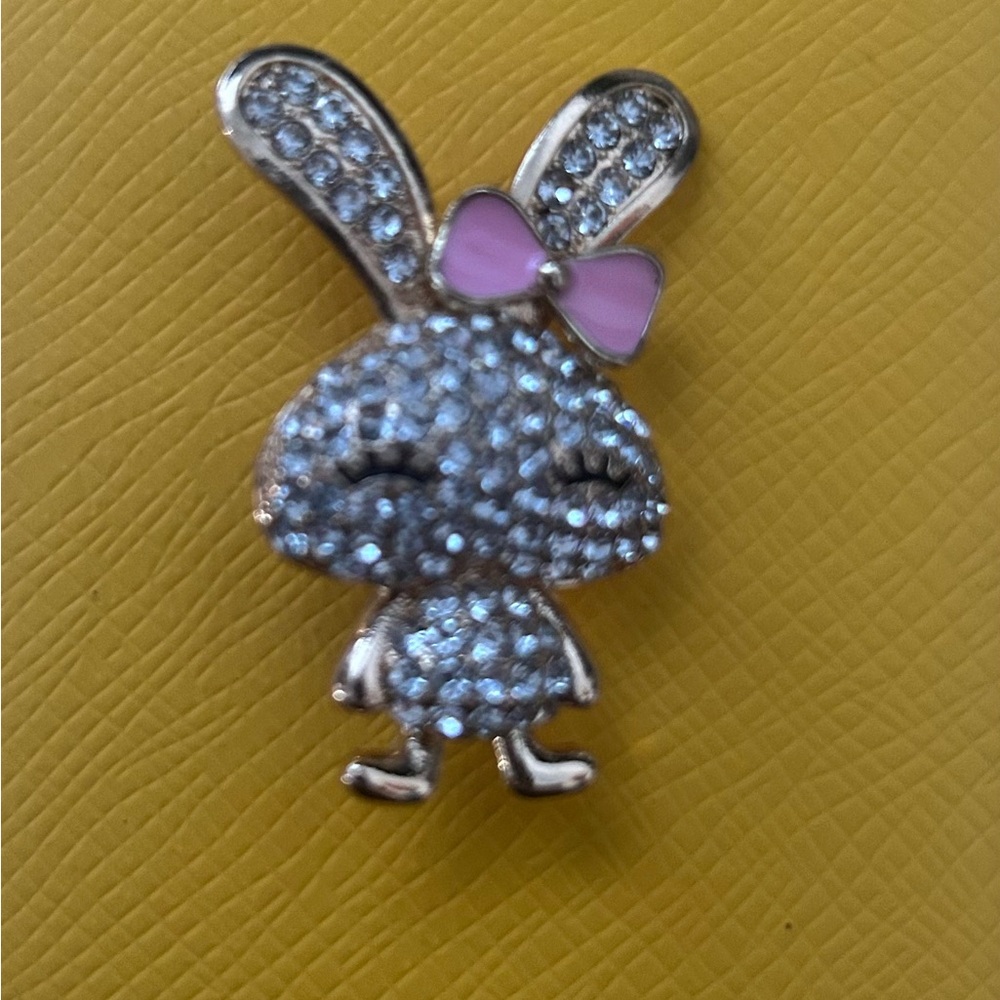 Rhinestone Bunny Brooch Pink Bow